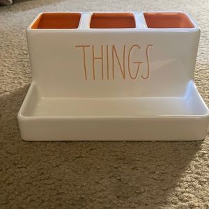 Rae Dunn Make up Brush Holder with attached small trinket tray